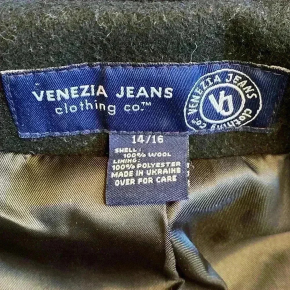 Venezia 100% Wool Double Breasted Black Pea Coat in Plus Size 14-16. - Picture 9 of 11